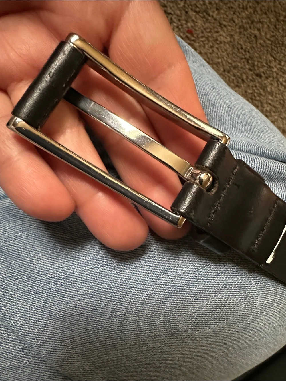 Eddie Bauer Men's Black Leather Belt with Silver Buckle